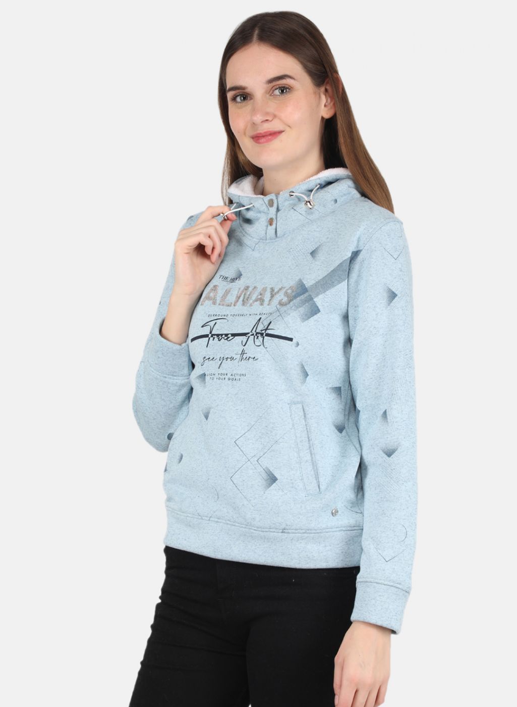 Women Blue Printed Sweatshirt