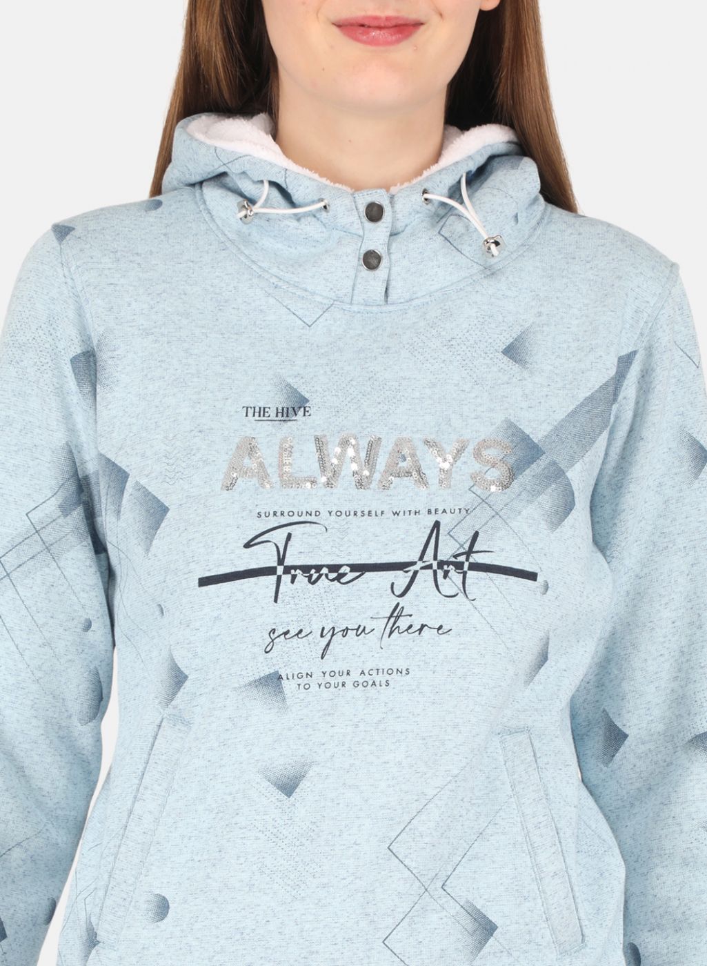 Women Blue Printed Sweatshirt