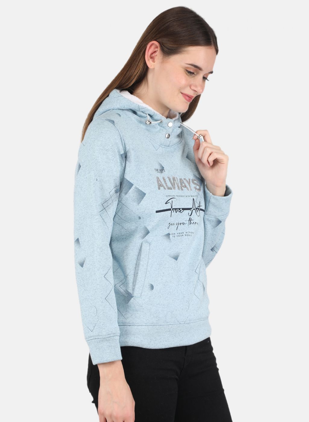 Women Blue Printed Sweatshirt