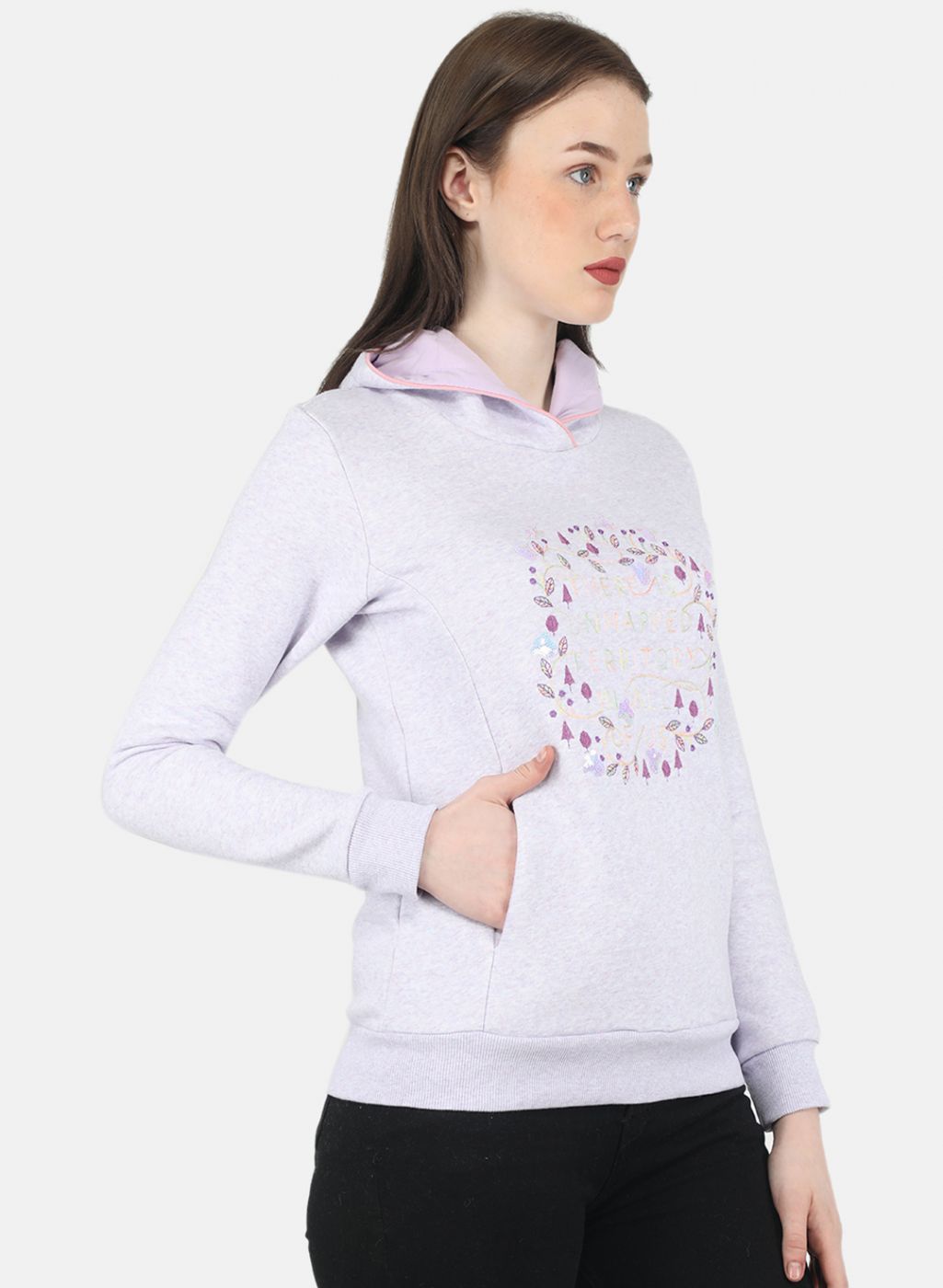 Women Purple Embroidered Sweatshirt