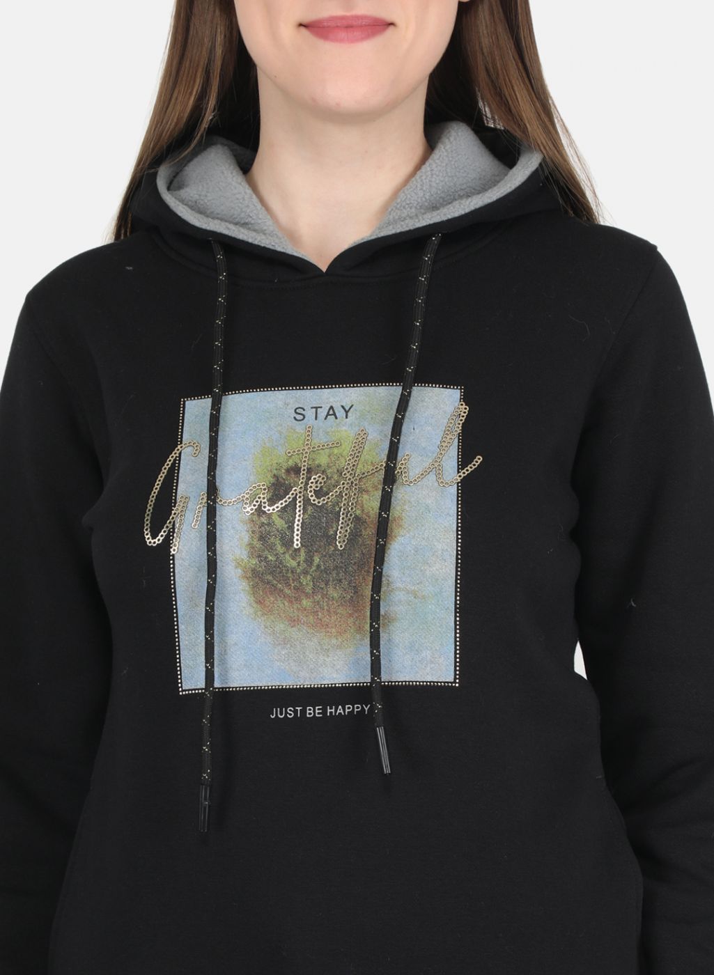 Women Black Printed Sweatshirt