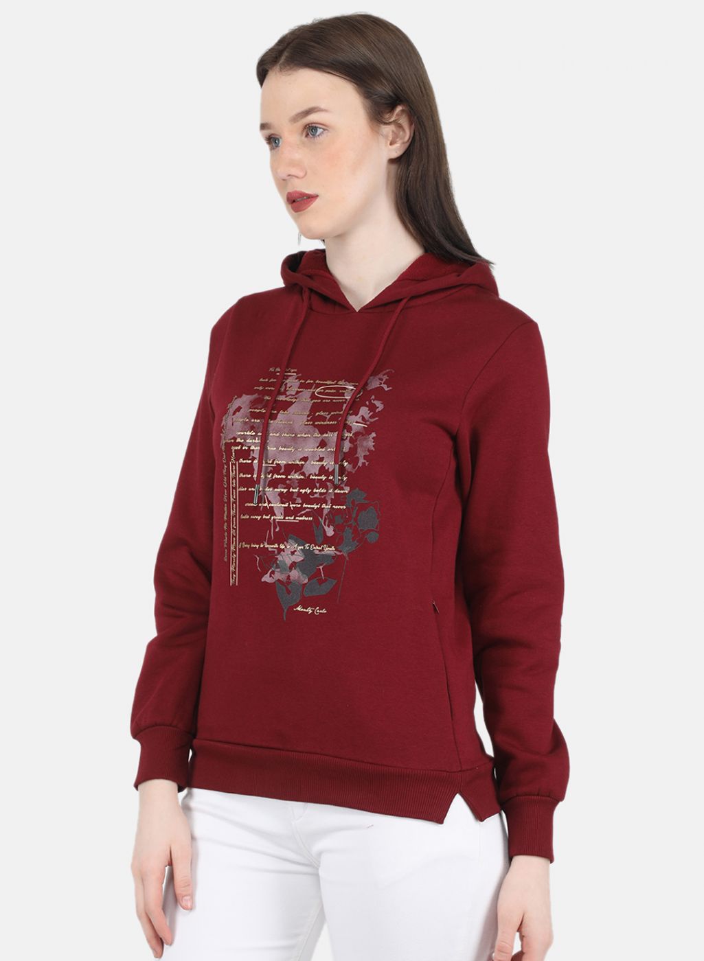 Women Maroon Printed Sweatshirt