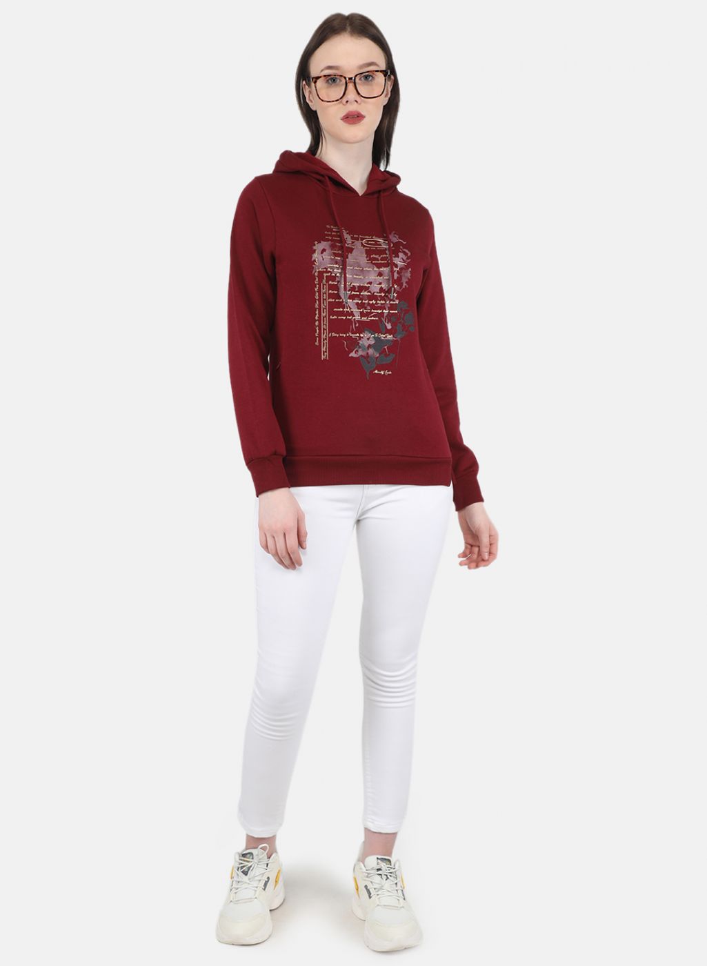 Women Maroon Printed Sweatshirt