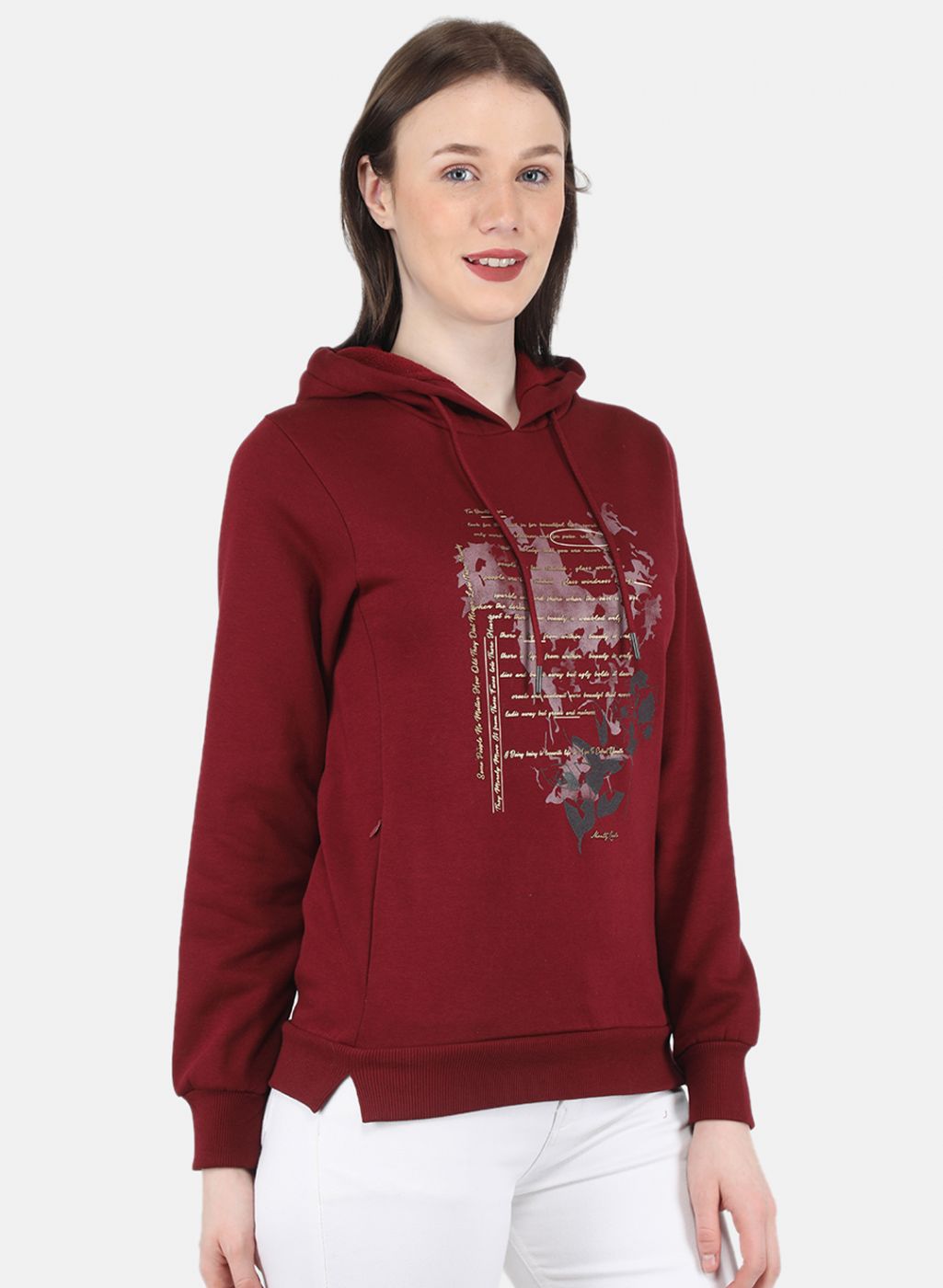 Women Maroon Printed Sweatshirt