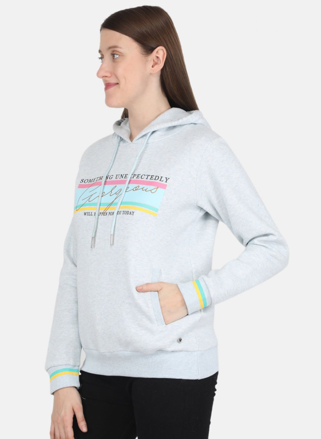 Women Sky Blue Printed Sweatshirt