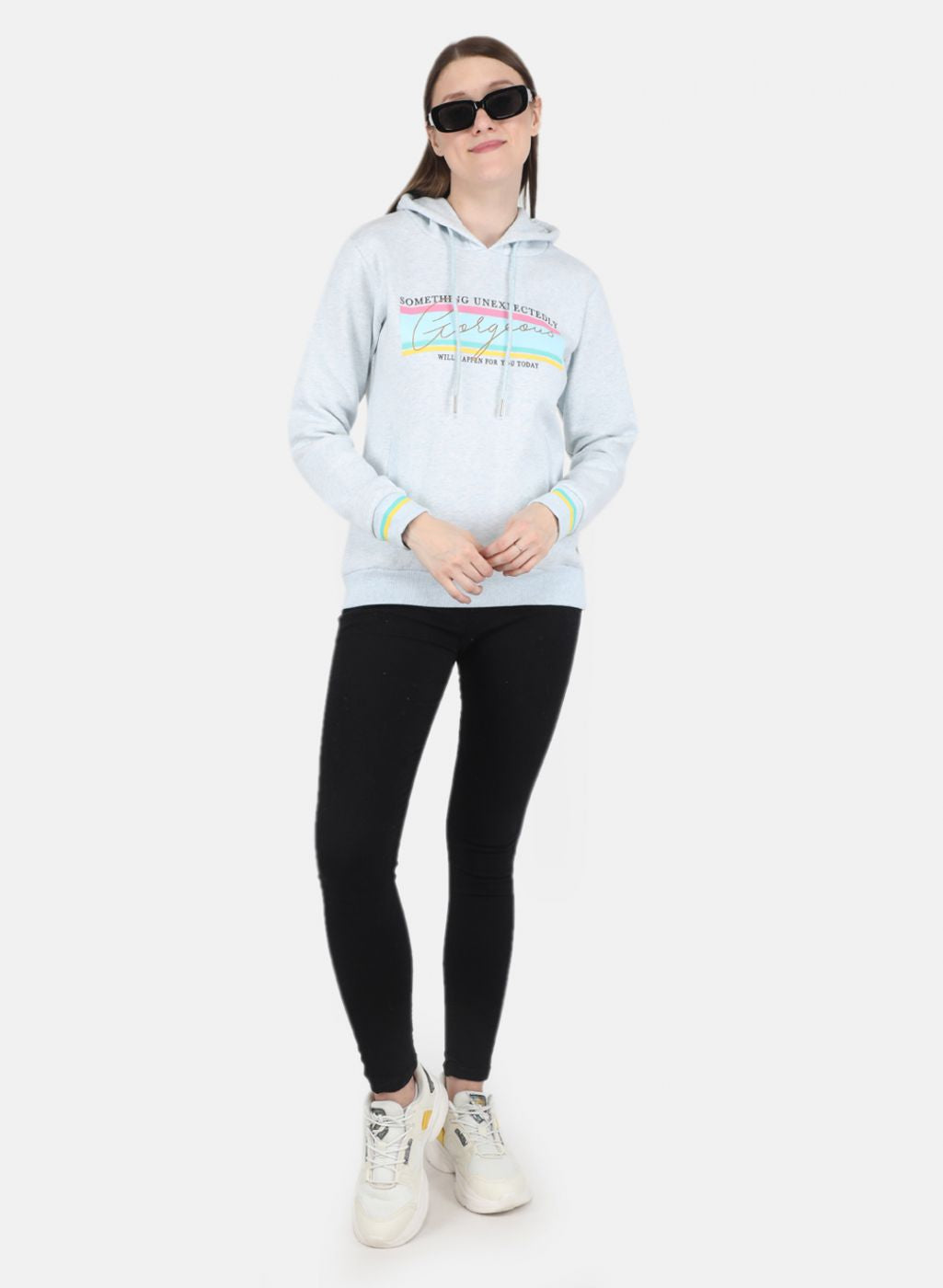 Women Sky Blue Printed Sweatshirt