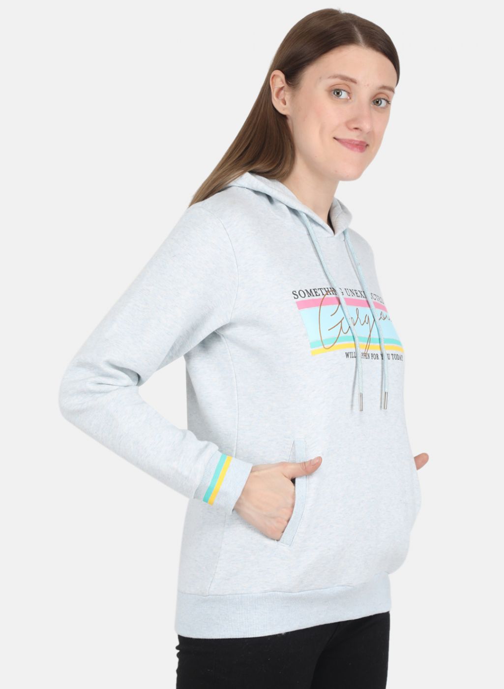 Women Sky Blue Printed Sweatshirt