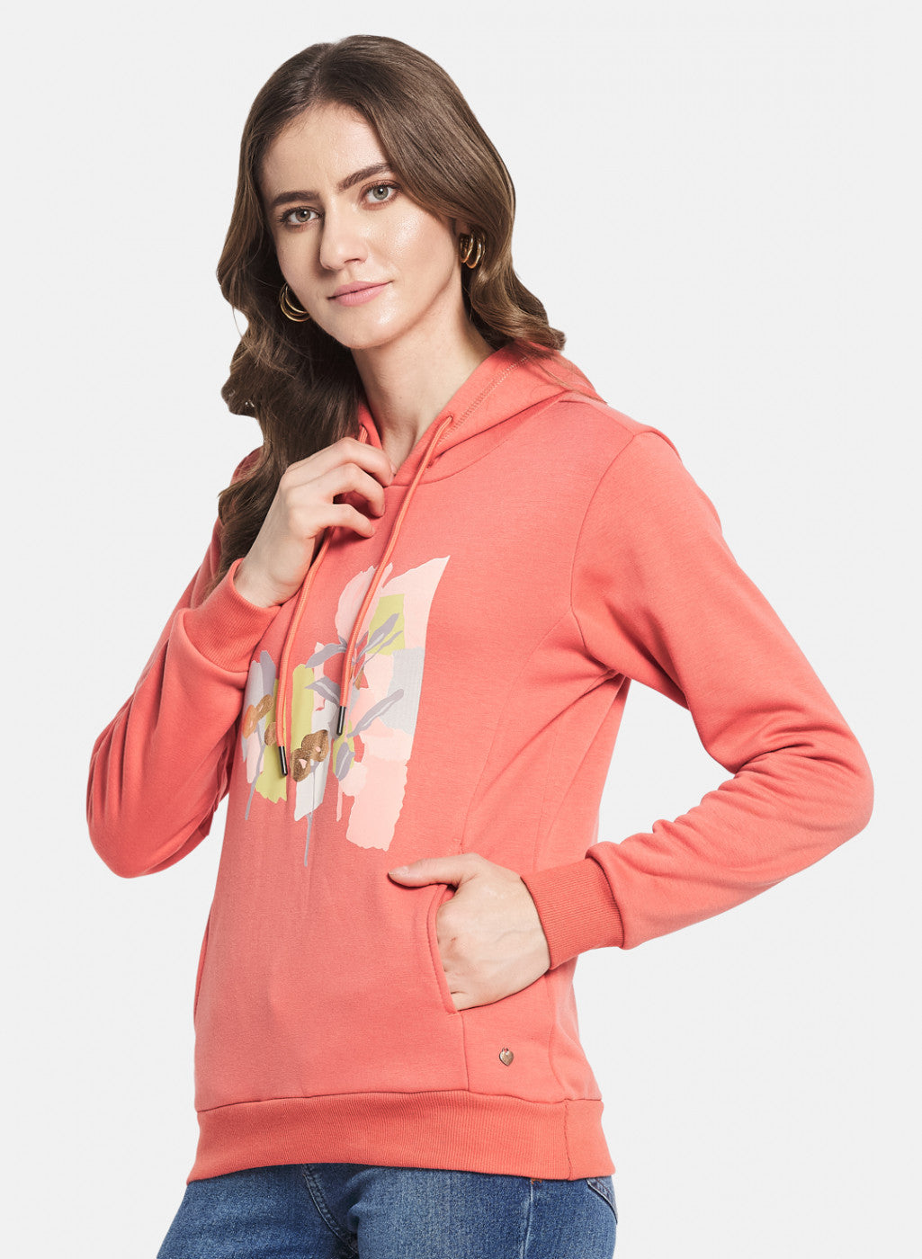 Women Orange Printed Sweatshirt