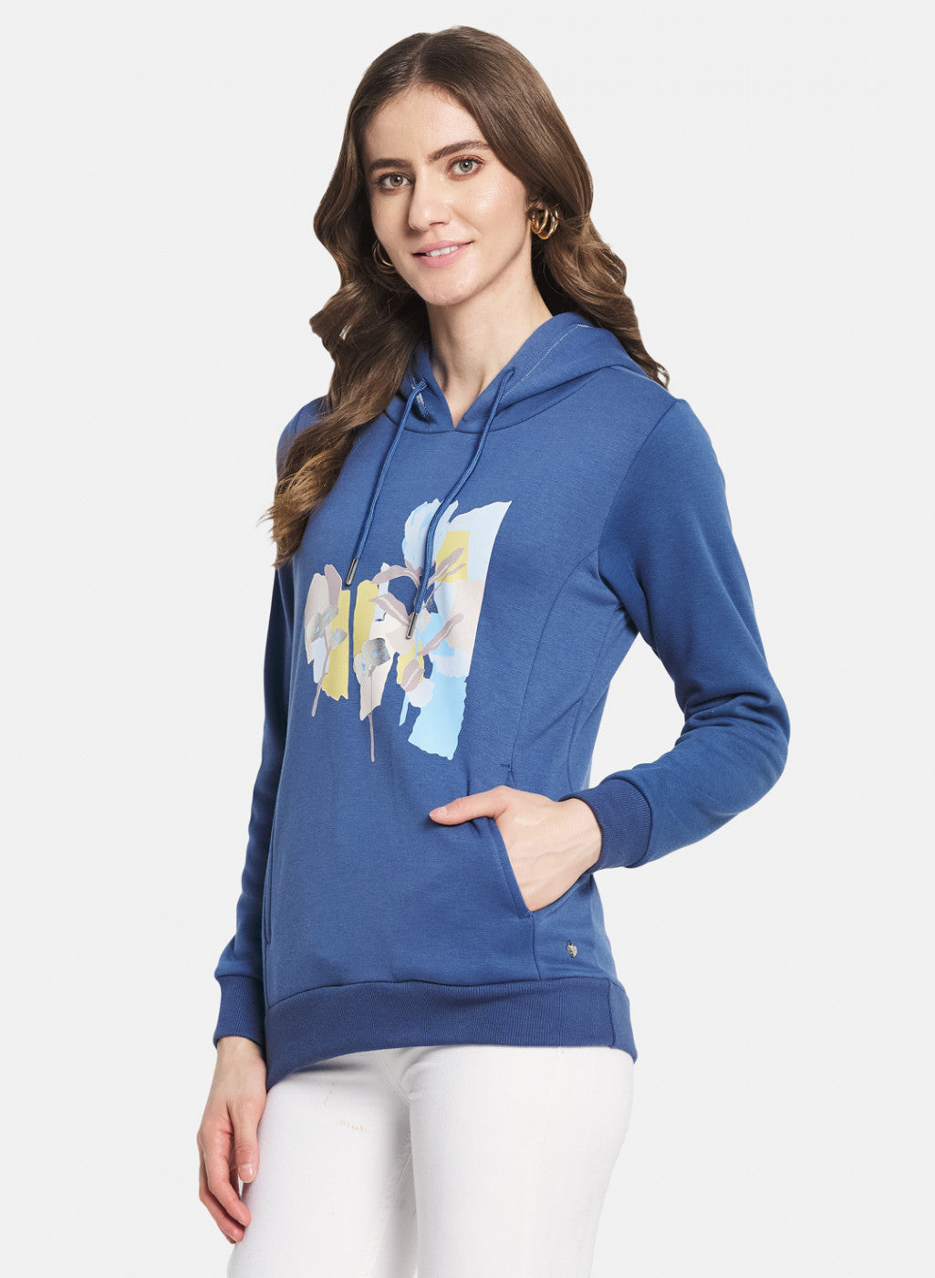 Women Blue Printed Sweatshirt