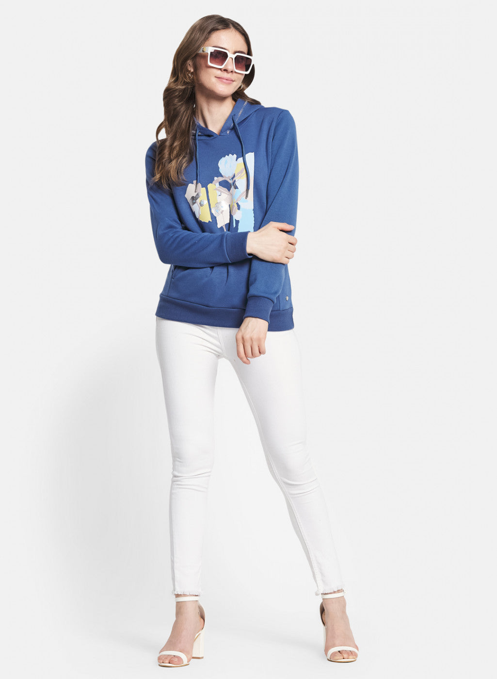 Women Blue Printed Sweatshirt