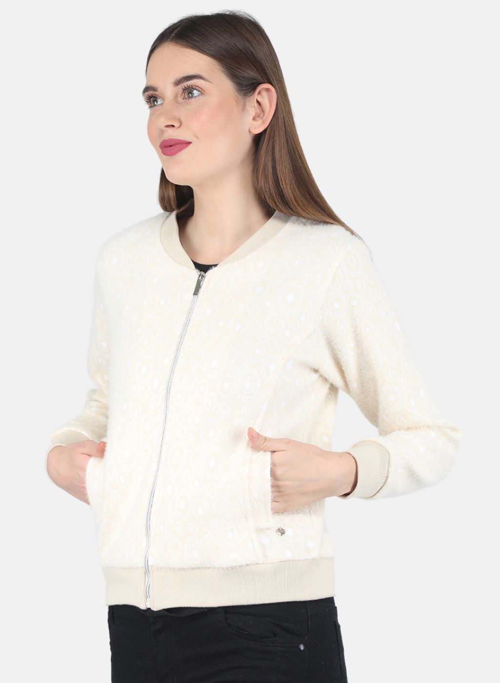 Women Beige Jaquard Sweatshirt