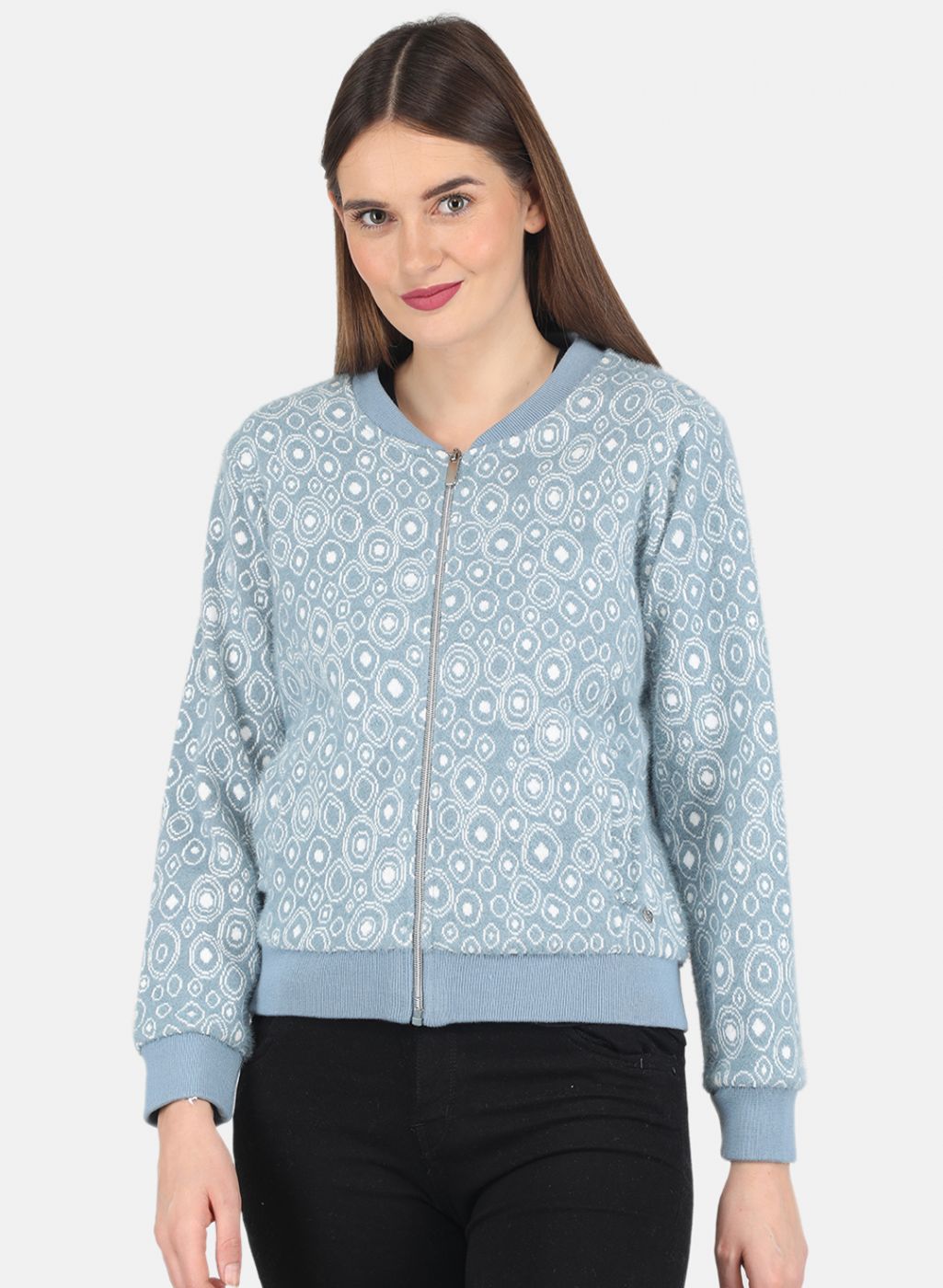 Women Blue Jaquard Sweatshirt