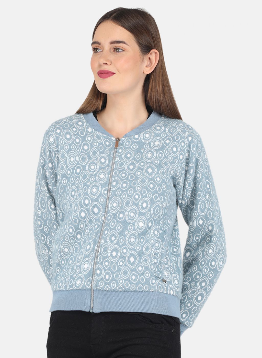 Women Blue Jaquard Sweatshirt