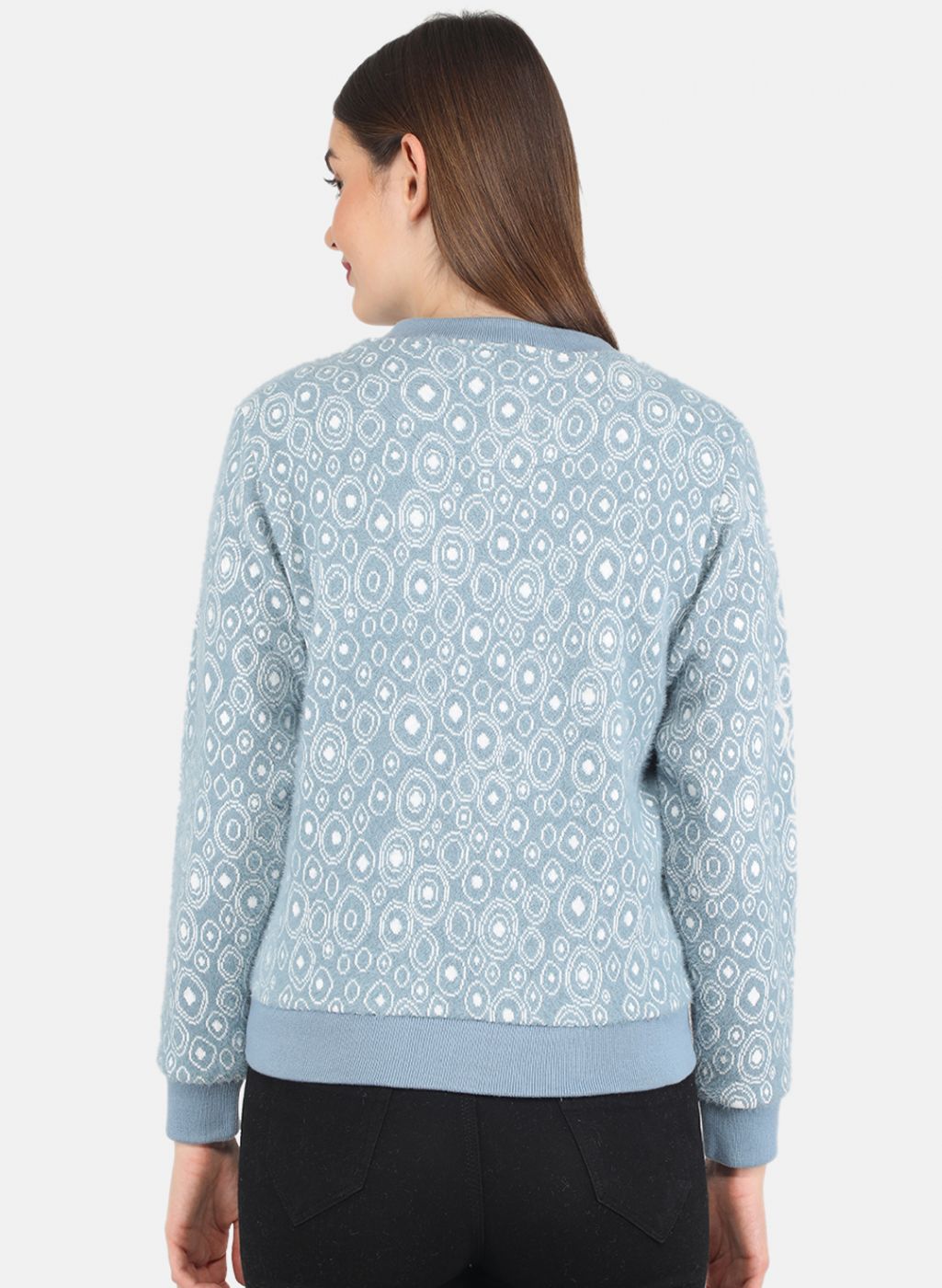 Women Blue Jaquard Sweatshirt