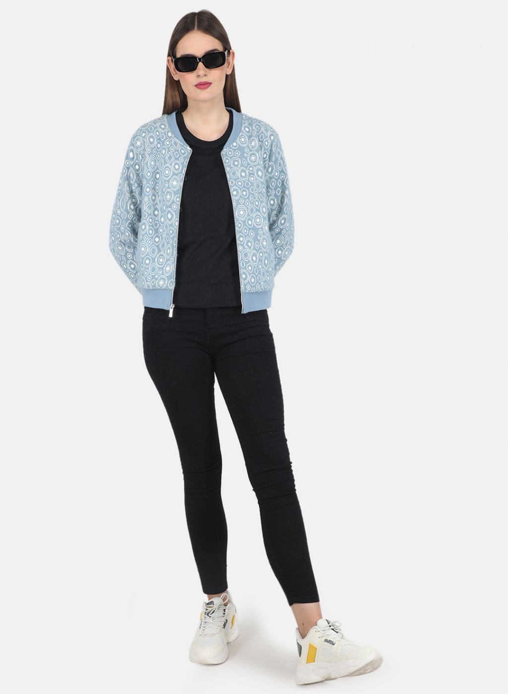 Women Blue Jaquard Sweatshirt