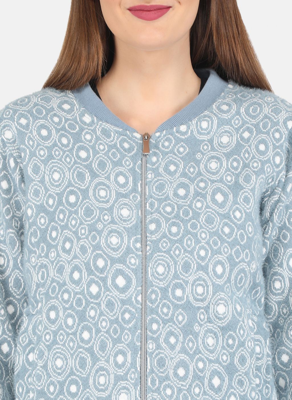 Women Blue Jaquard Sweatshirt