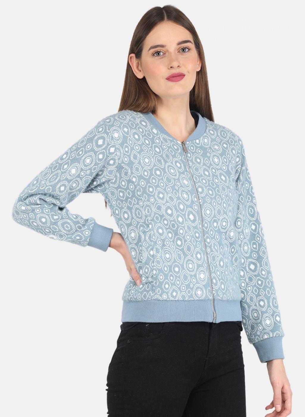 Women Blue Jaquard Sweatshirt