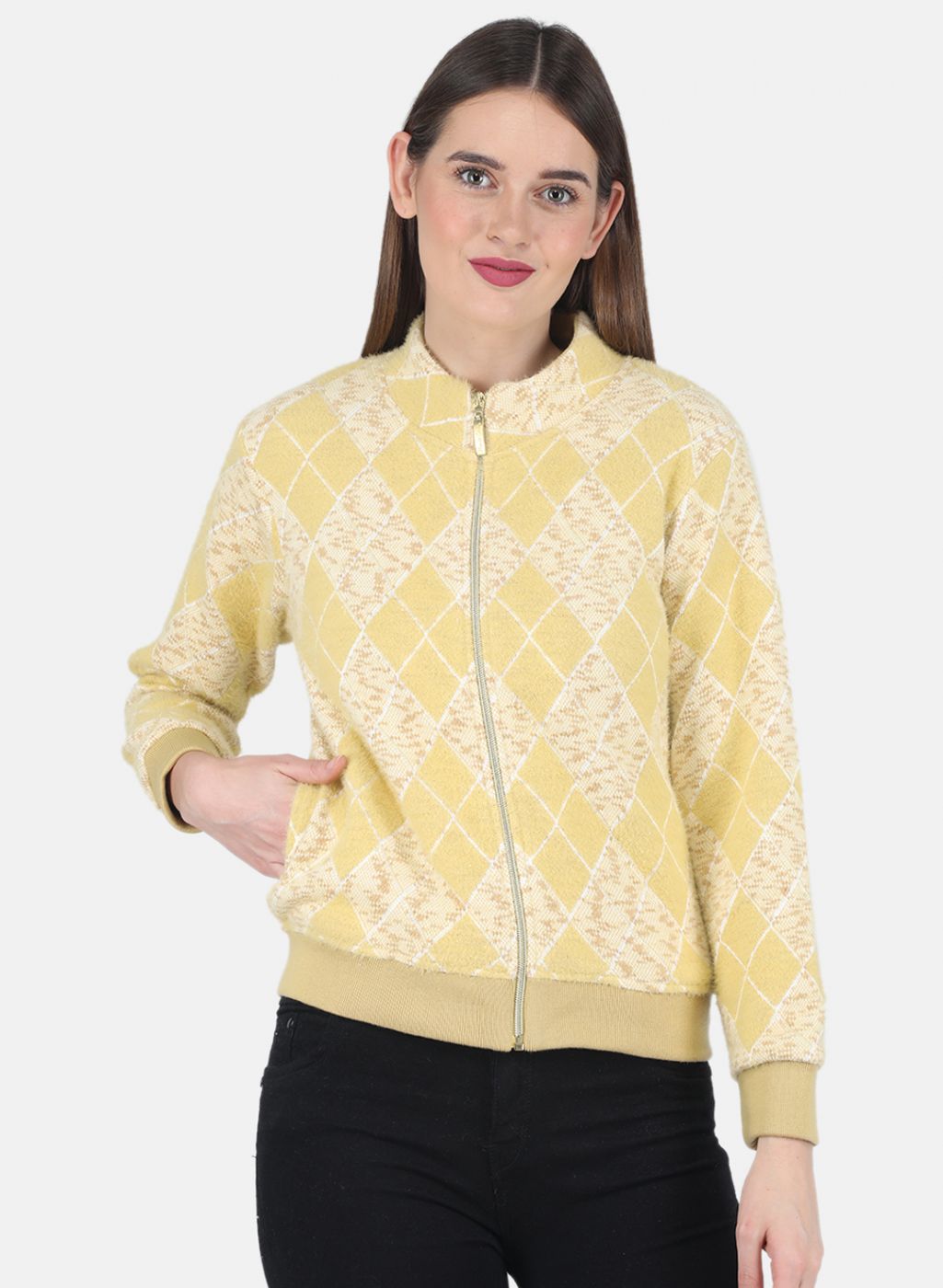 Women Mustard Jaquard Sweatshirt