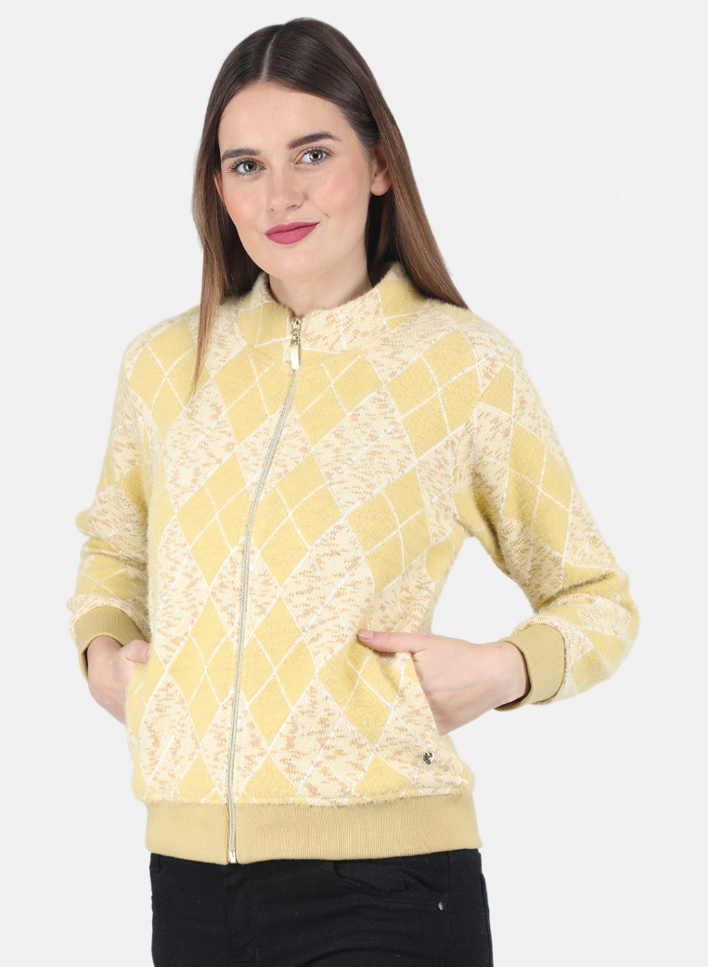 Women Mustard Jaquard Sweatshirt