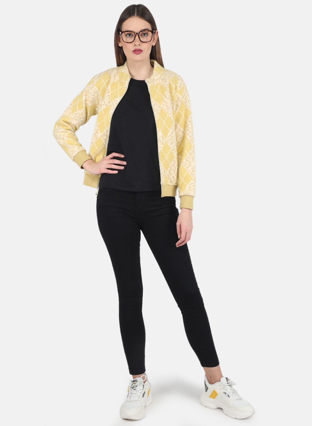 Women Mustard Jaquard Sweatshirt