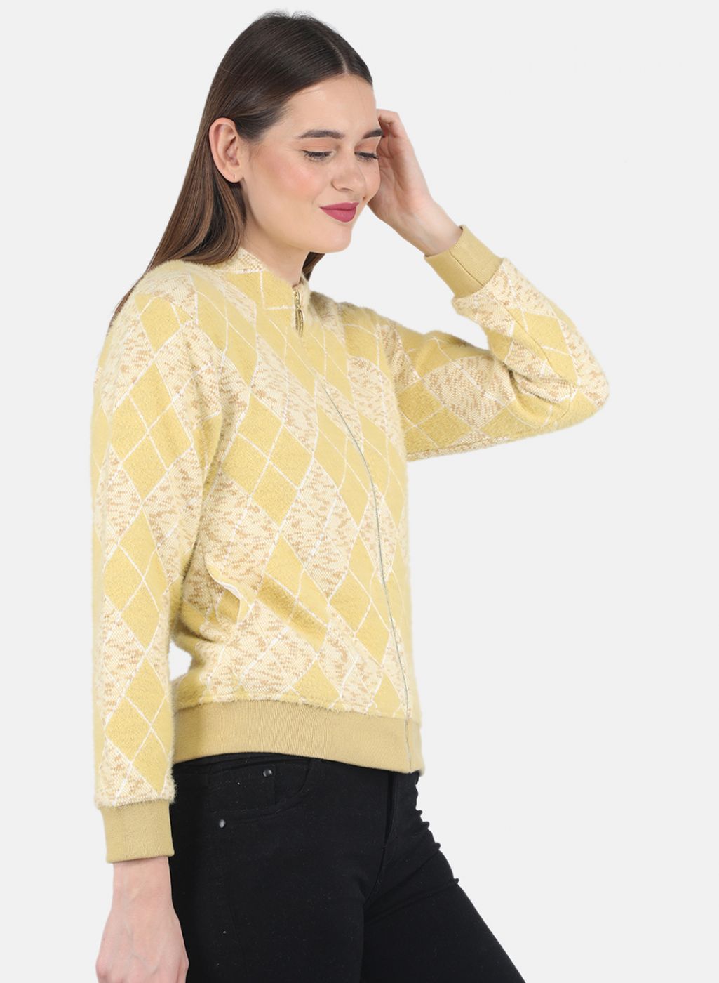 Women Mustard Jaquard Sweatshirt