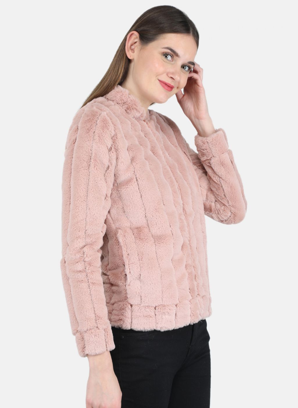 Women Pink Self design Sweatshirt