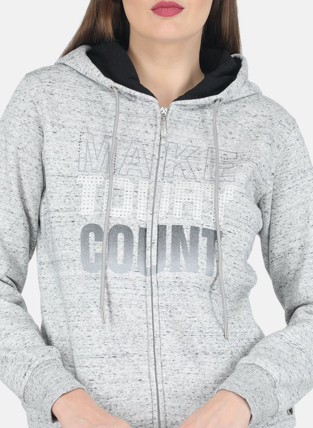 Women Grey Printed Sweatshirt