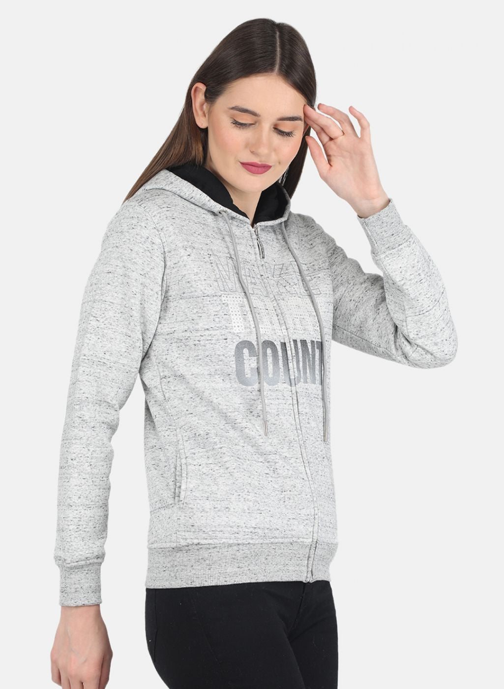 Women Grey Printed Sweatshirt