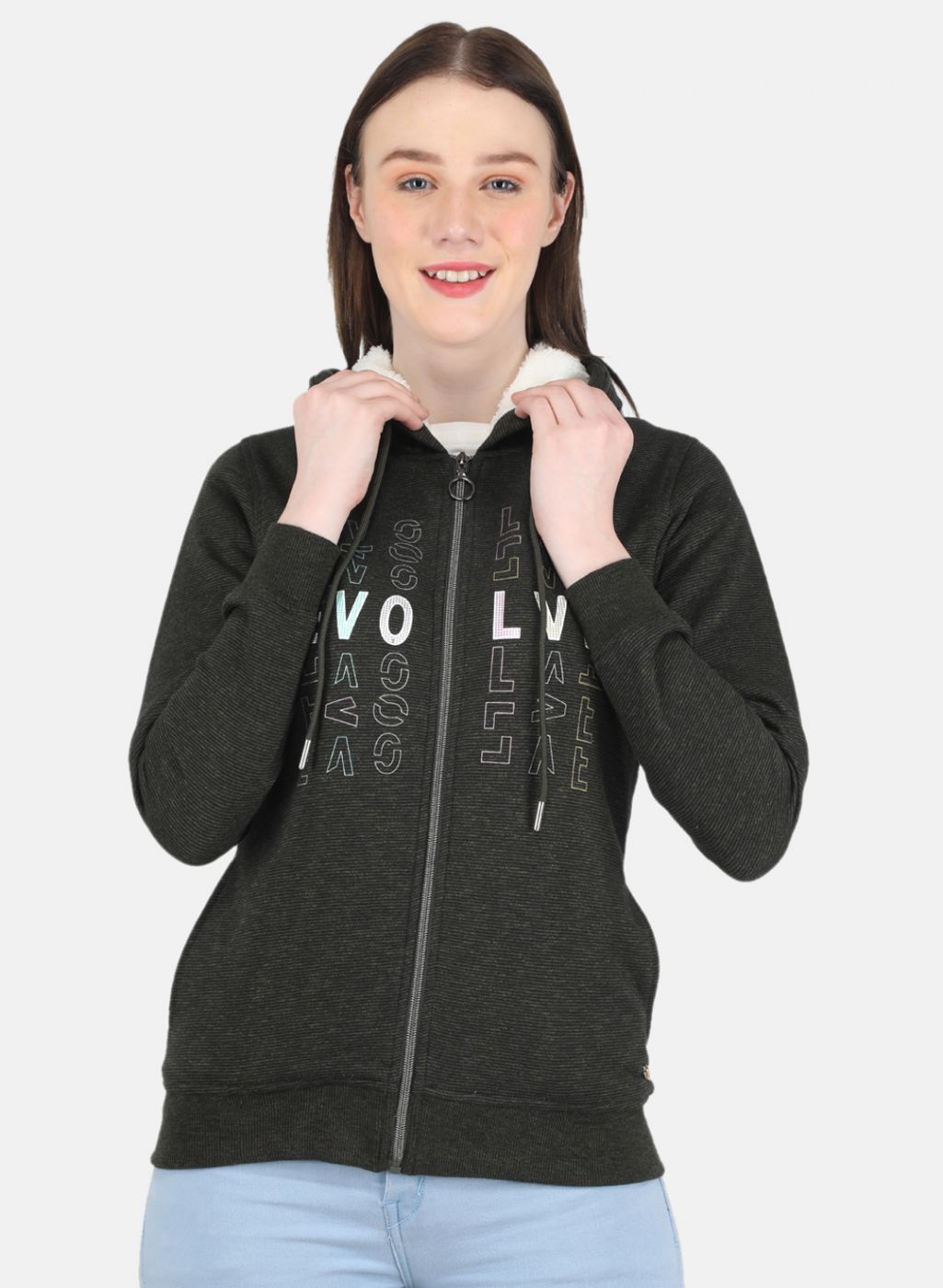 Women Olive Printed Sweatshirt