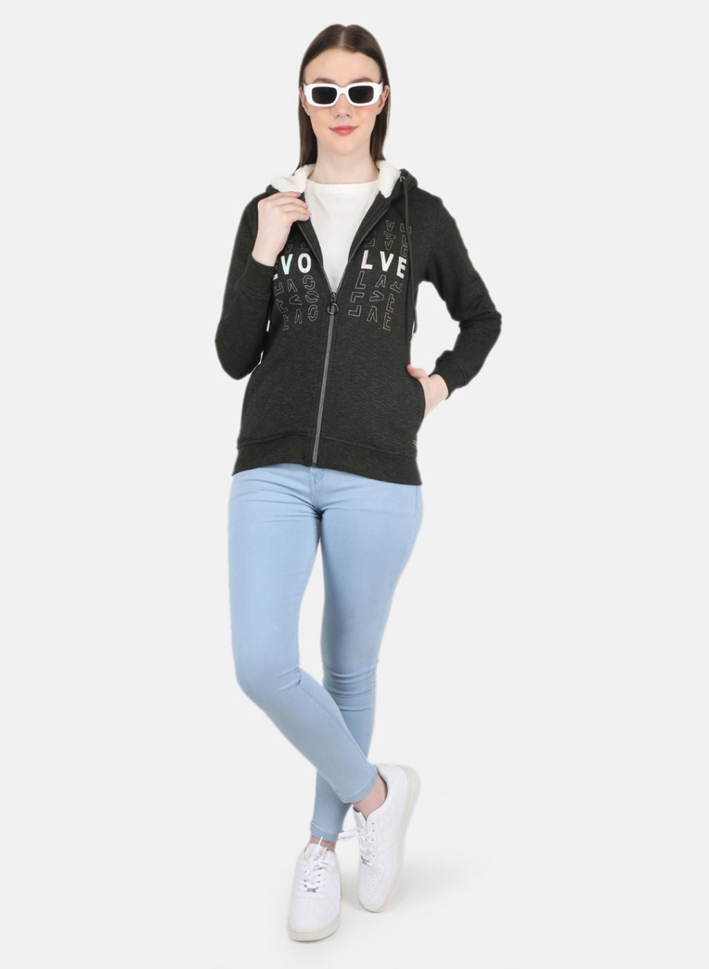 Women Olive Printed Sweatshirt