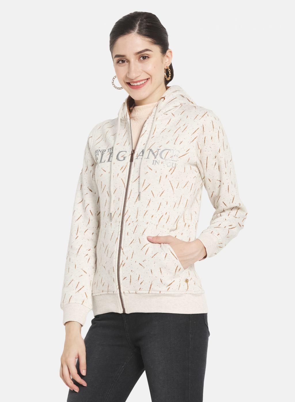 Women Cream Printed Sweatshirt