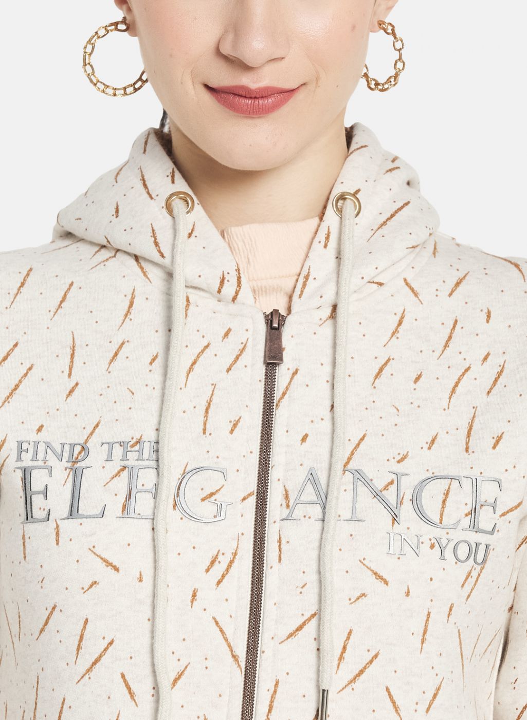 Women Cream Printed Sweatshirt