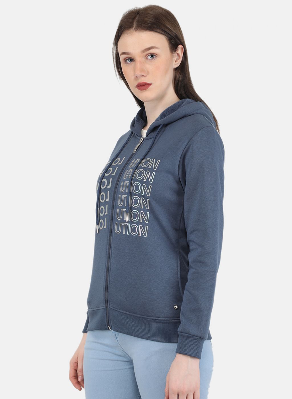Women Blue Printed Sweatshirt