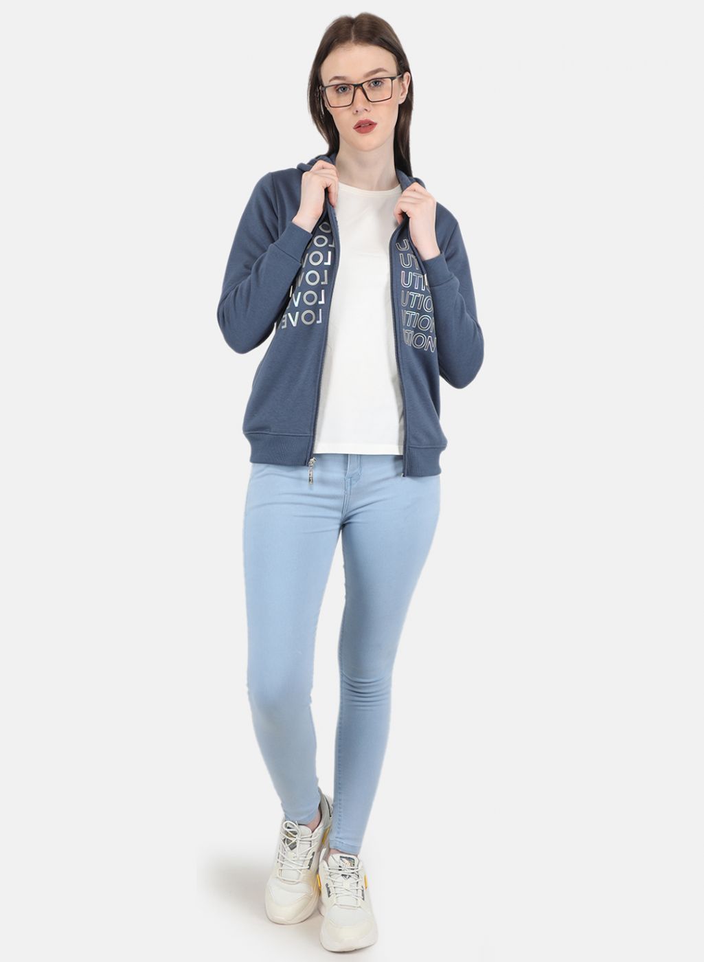 Women Blue Printed Sweatshirt