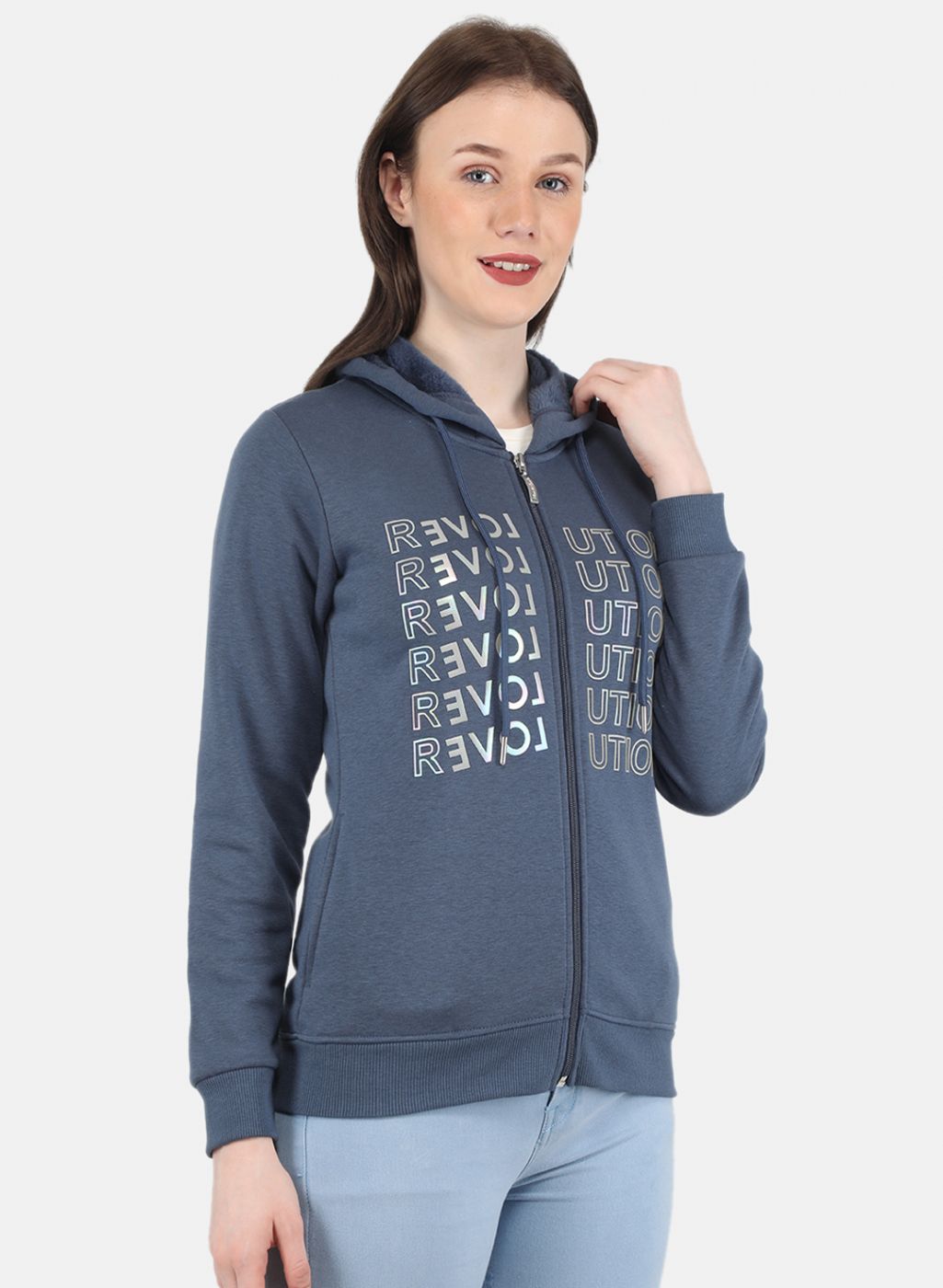Women Blue Printed Sweatshirt