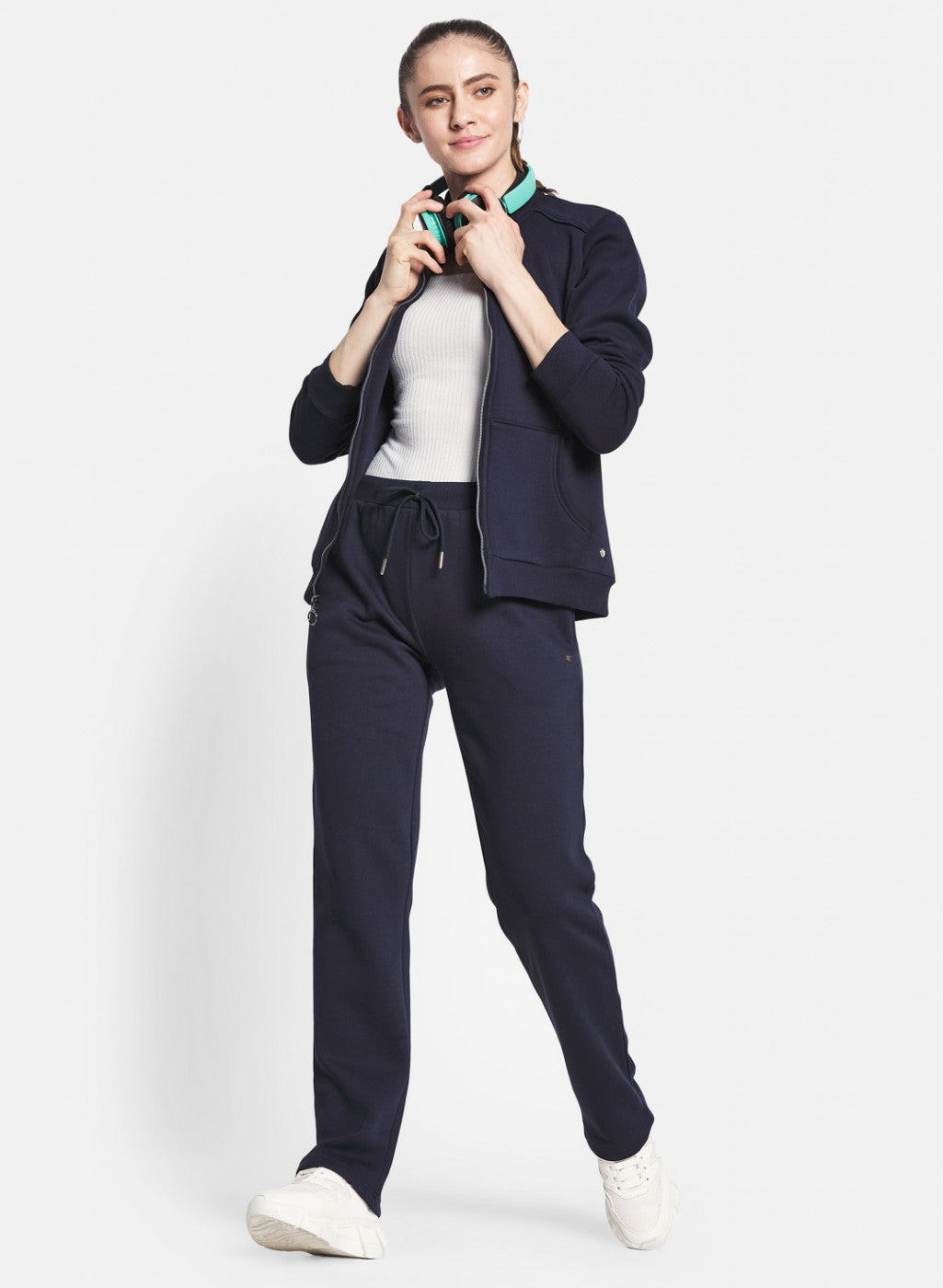 Women Navy Blue Solid Tracksuit