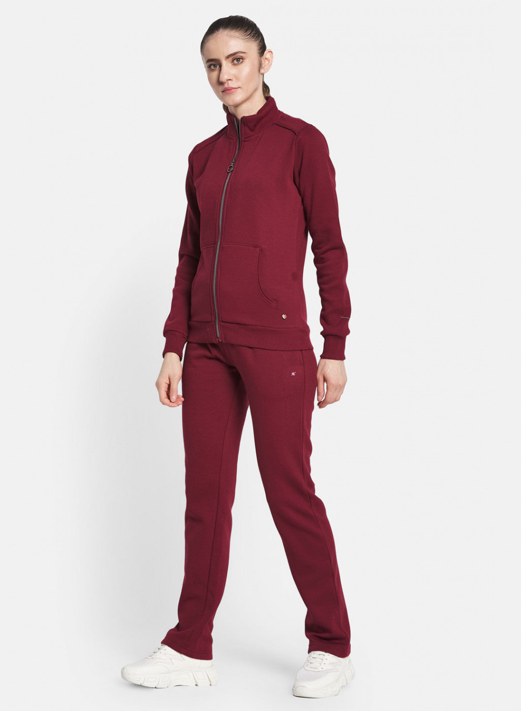 Women Maroon Solid Tracksuit