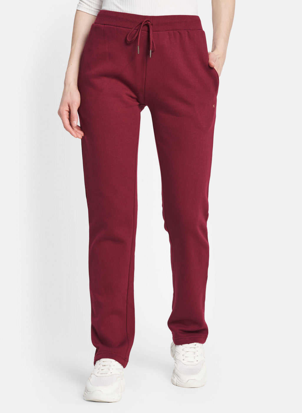 Women Maroon Solid Tracksuit
