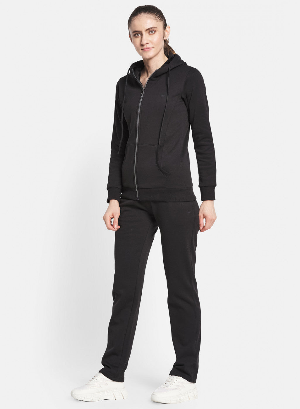 Women Black Solid Tracksuit