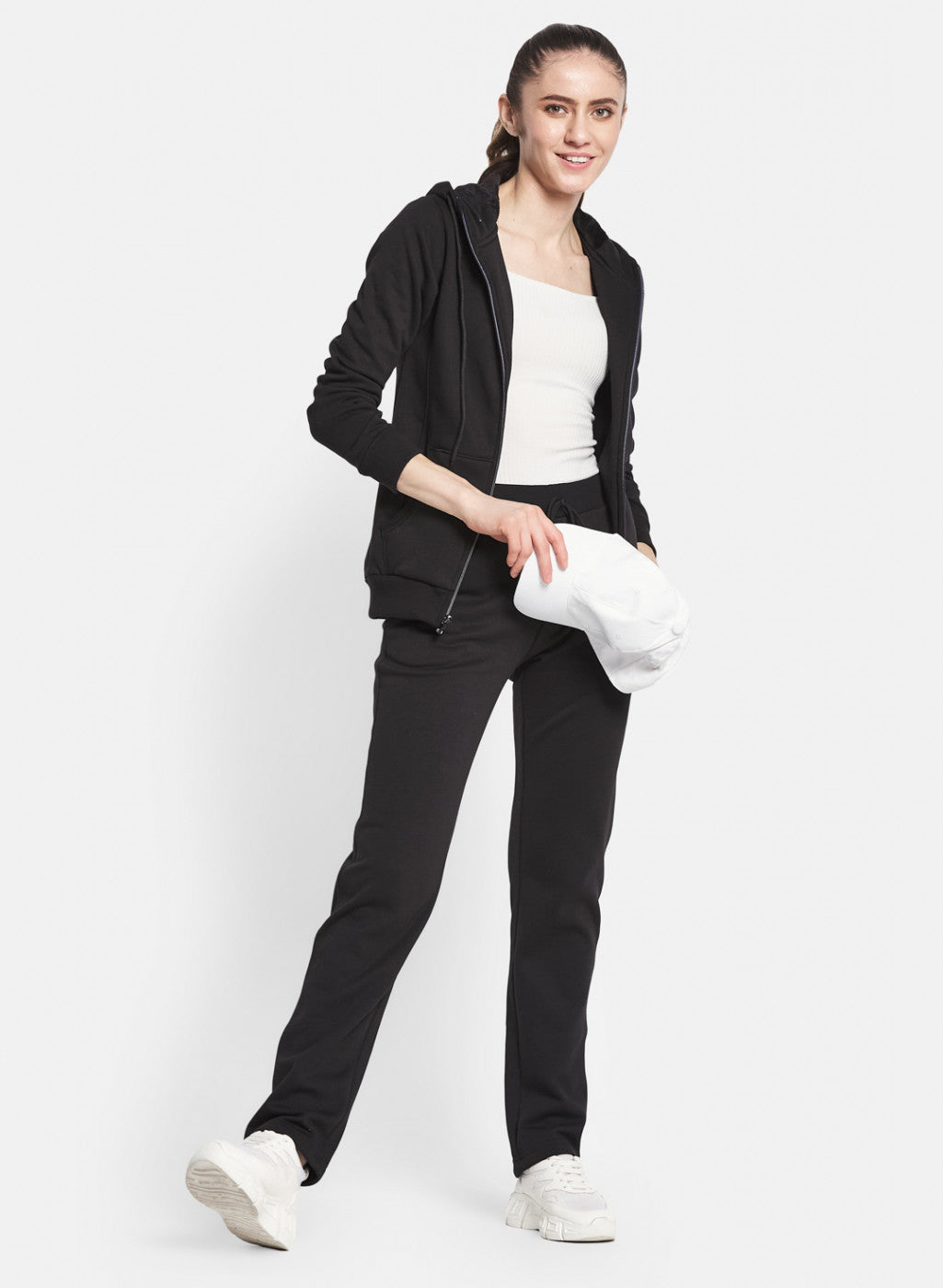 Women Black Solid Tracksuit