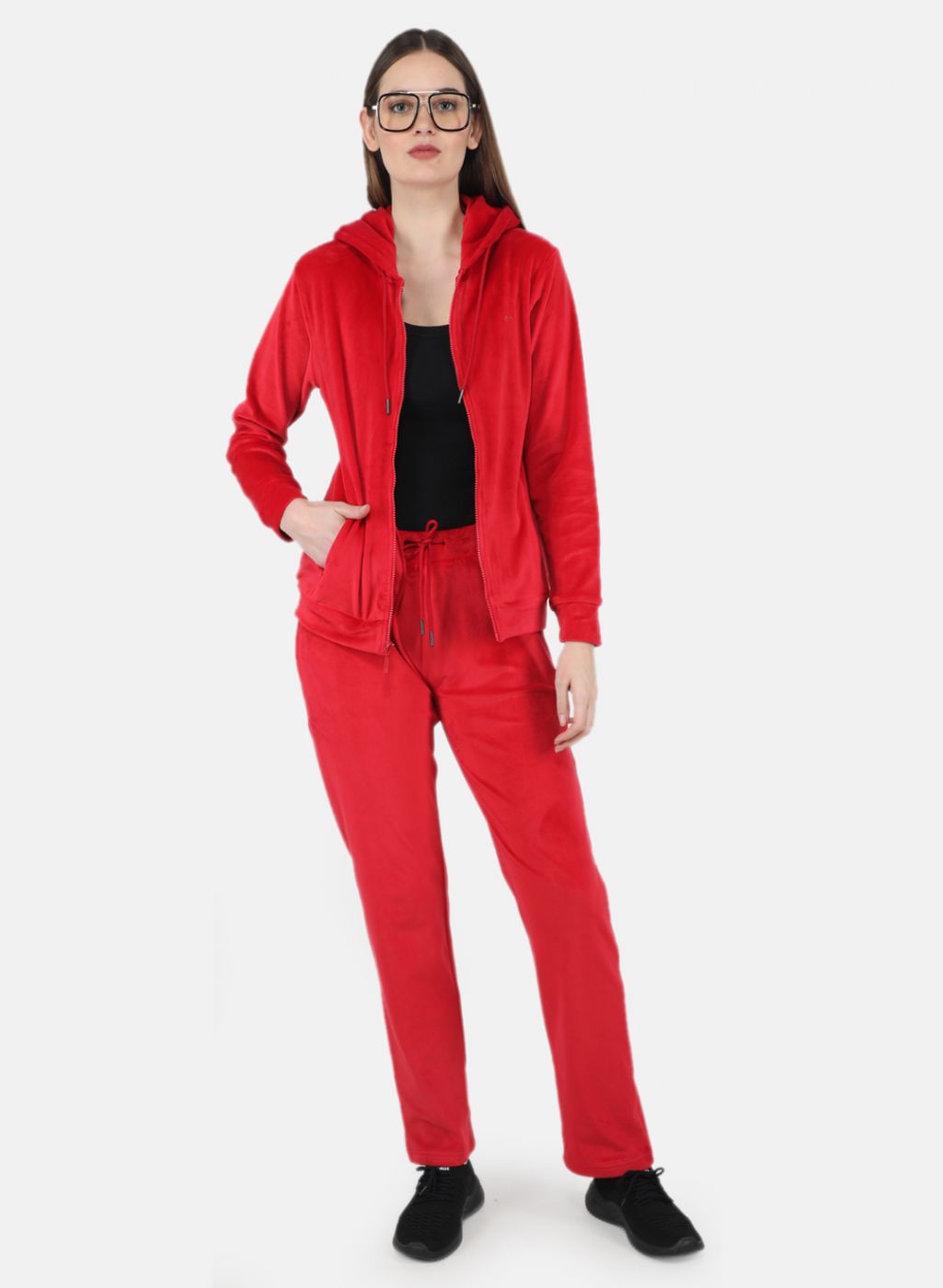 Women Red Solid Tracksuit