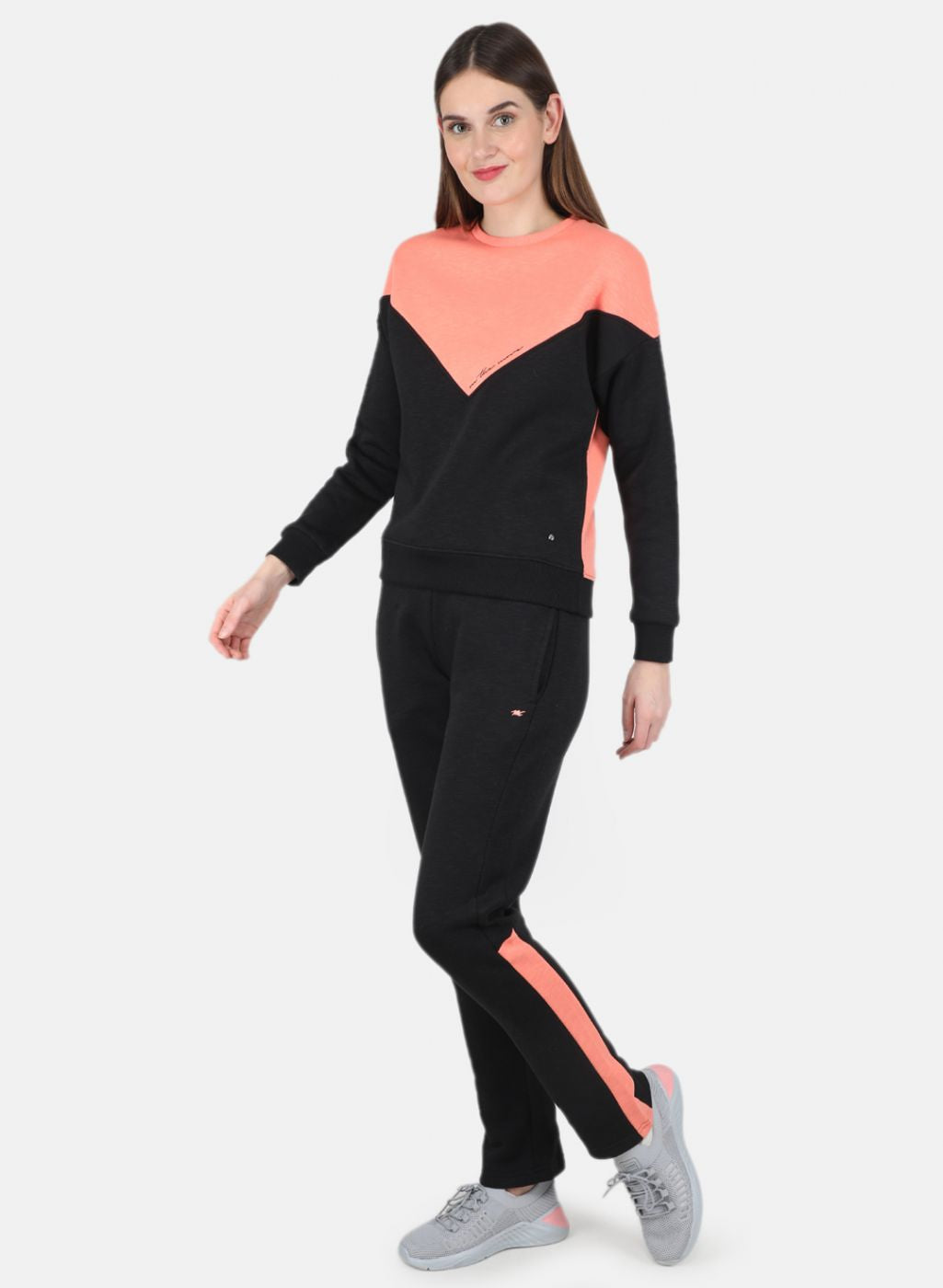 Women Black & Peach Printed Tracksuit