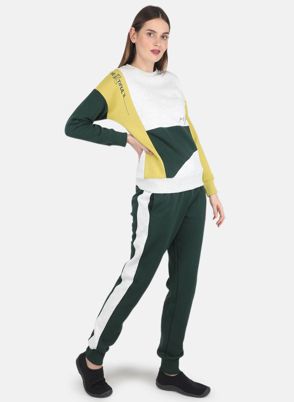 Women Off White Printed Tracksuit