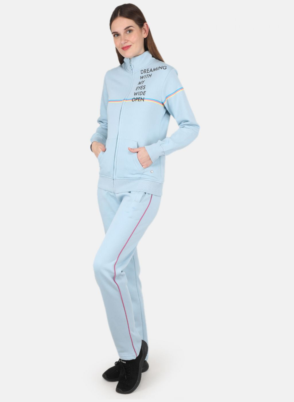 Women Blue Printed Tracksuit