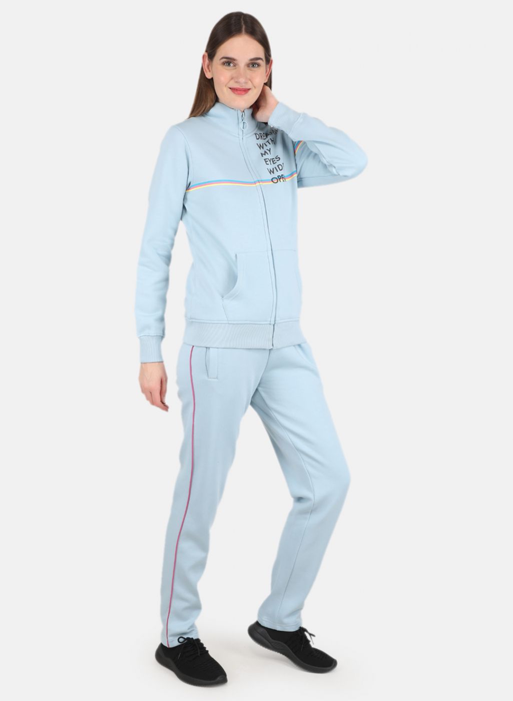 Women Blue Printed Tracksuit