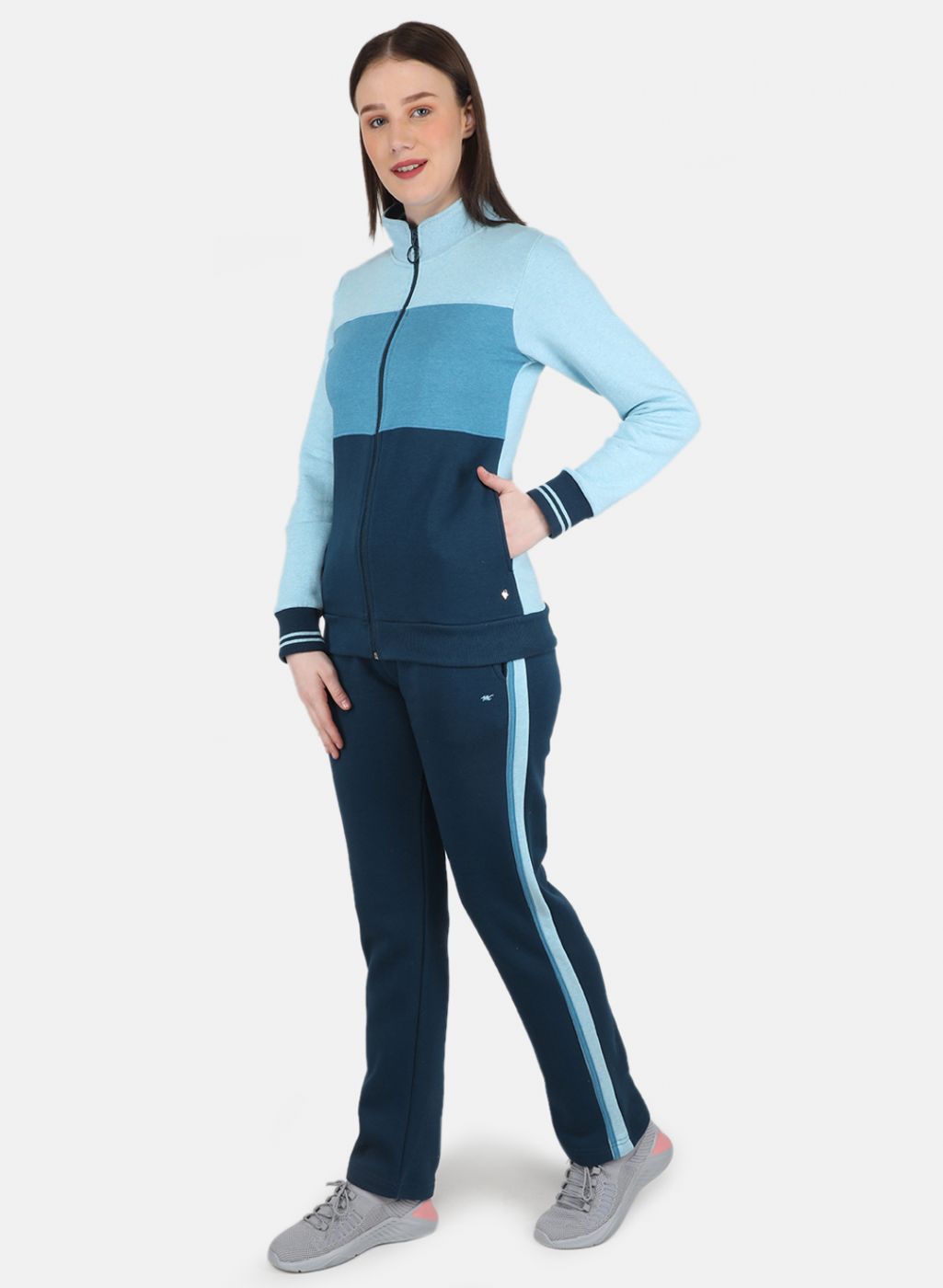 Women Blue Printed Tracksuit