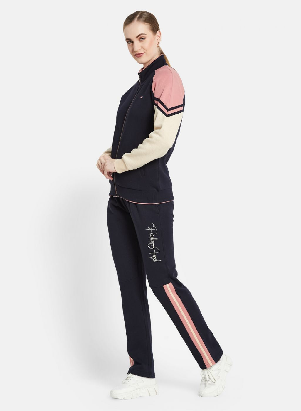 Women Navy Blue Printed Tracksuit