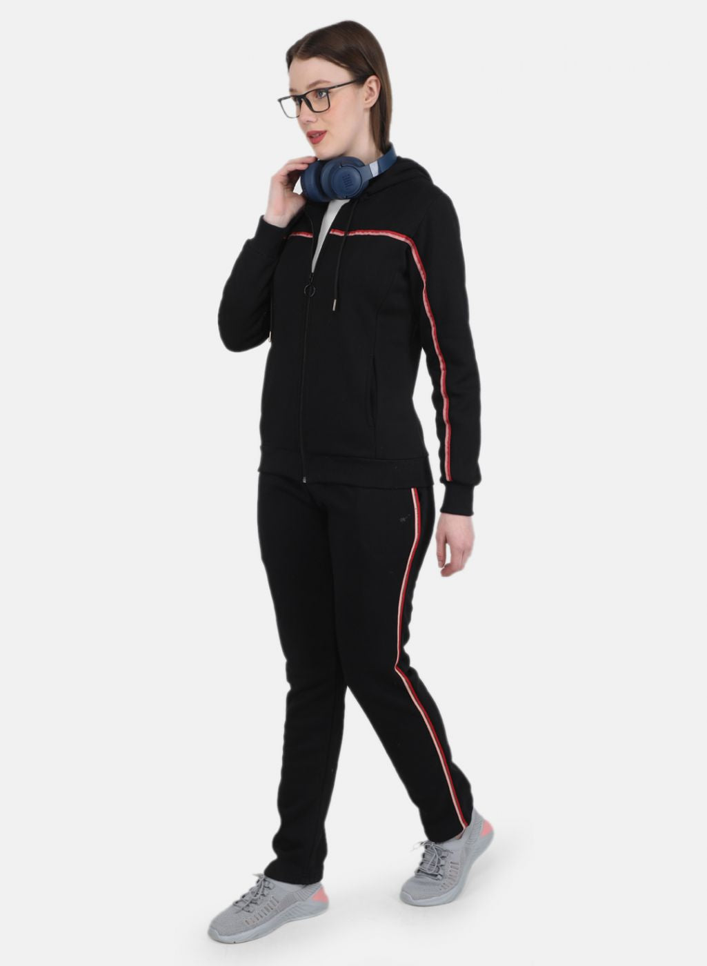 Women Black Solid Tracksuit