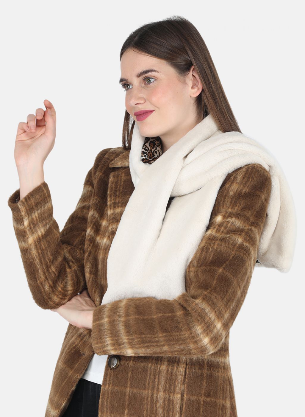 Women Off White Solid Muffler