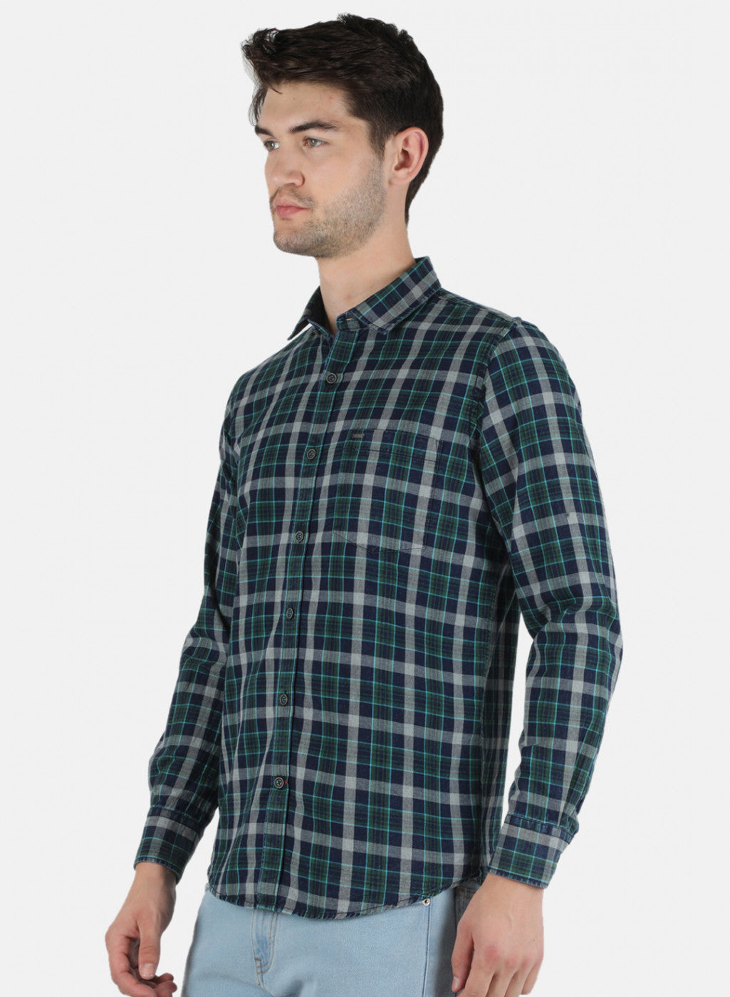 Men Green Check Shirt
